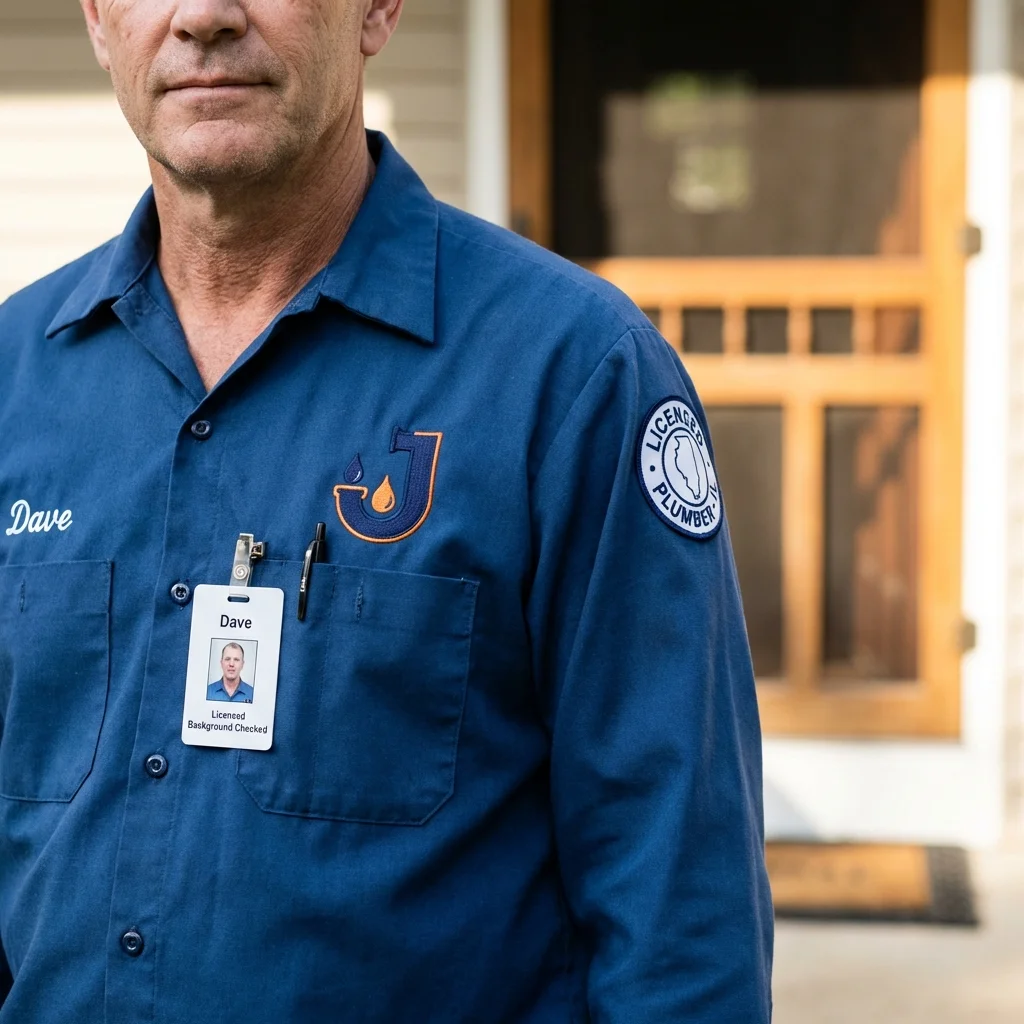 Licensed plumber showing ID badge in Whitehall, MI
