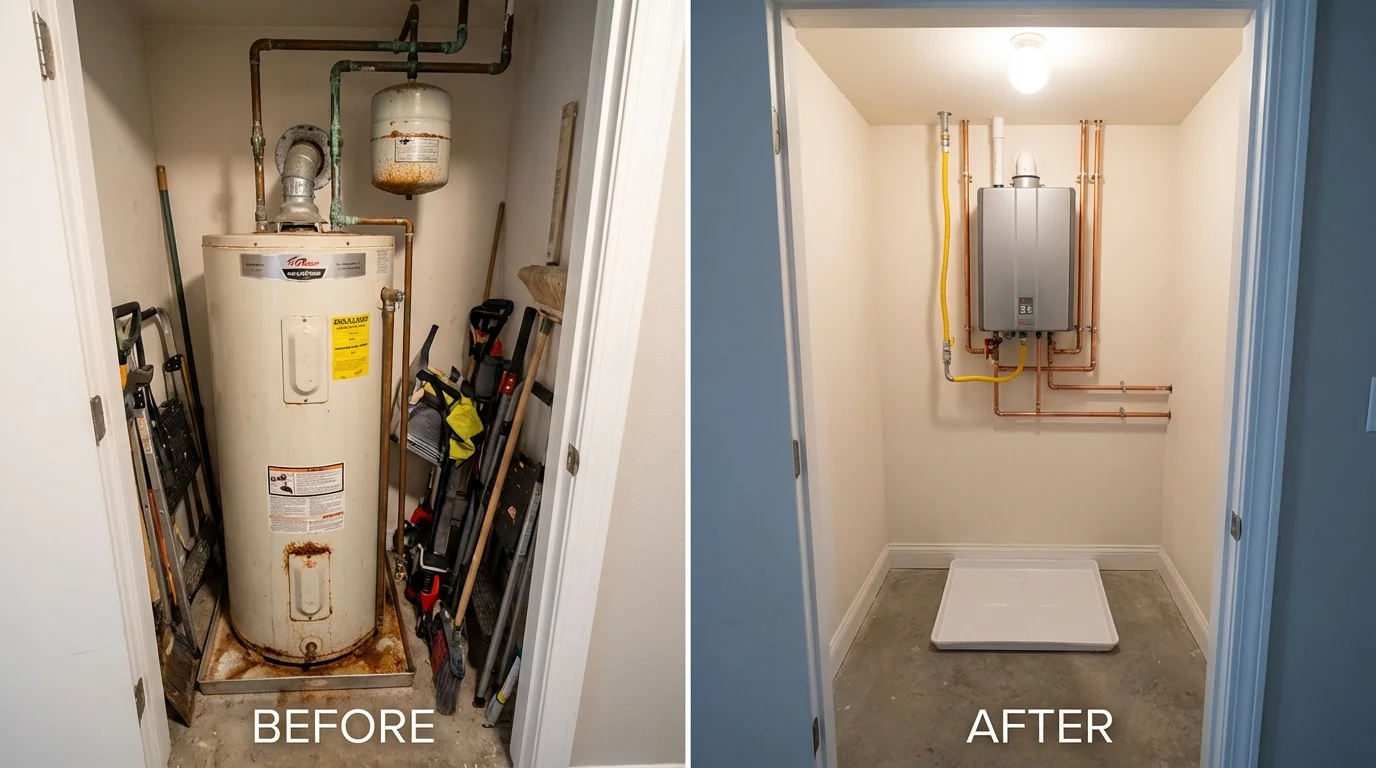 Tank water heater versus wall-mounted tankless unit comparison for Whitehall, MI homeowners